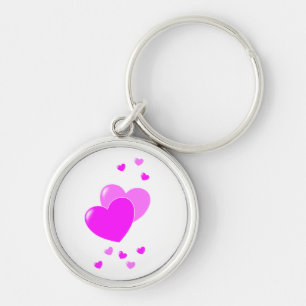 Gulliga rosa hjärtor Keychain Rund Silverfärgad Nyckelring