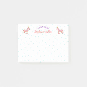 Gulliga rosa Unicorns och personlig för stjärnor Post-it Block