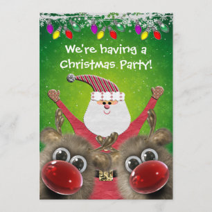 Gulliga Santa & fluffigt Rudolphs julparty Inbjudningar