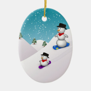 Gulliga Snowboardingsnögubbear Julgransprydnad Keramik