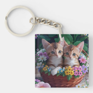 Gulliga söta kattungar i en blomsterkorg