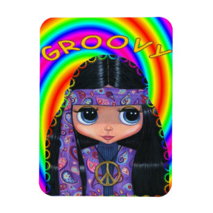 Gulliga stora ögon för Groovy fredstecken för Magnet