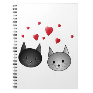 Gulliga svart och gråa katter, med Hearts. Anteckningsbok