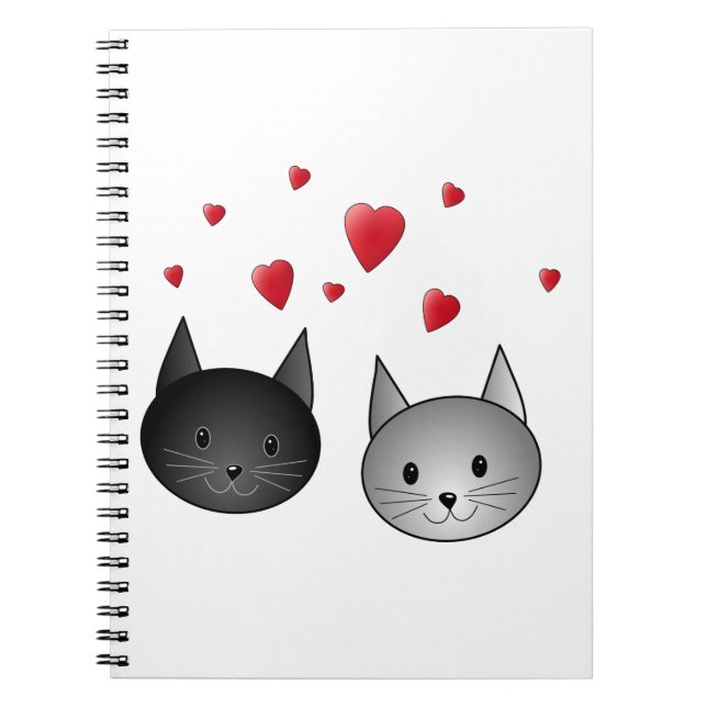 Gulliga svart och gråa katter, med Hearts. Anteckningsbok (Framsidan)