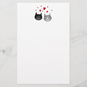 Gulliga svart och gråa katter, med Hearts. Brevpapper
