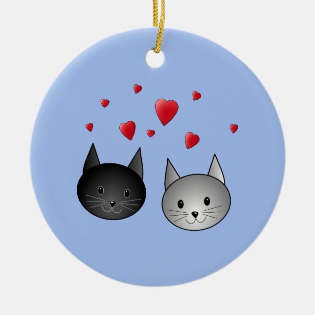 Gulliga svart och gråa katter, med Hearts. Julgransprydnad Keramik (Framsidan)