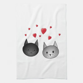 Gulliga svart och gråa katter, med Hearts. Kökshandduk