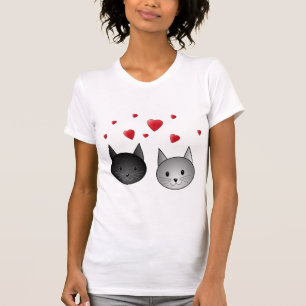 Gulliga svart och gråa katter, med Hearts. T Shirt