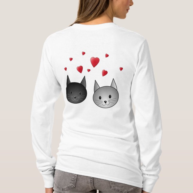 Gulliga svart och gråa katter, med Hearts. T Shirt (Baksida)