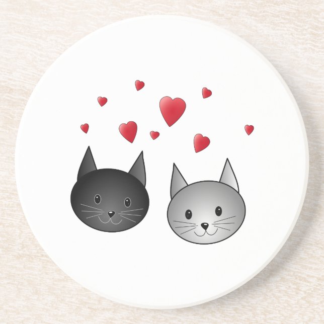 Gulliga svart och gråa katter, med Hearts. Underlägg Sandsten (Framsidan)