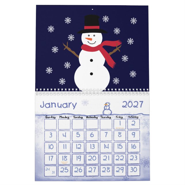 Gulliga tecknaddjur- & barnillustrationer kalender (Jan 2027)