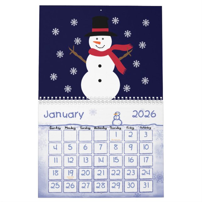 Gulliga tecknaddjur- & barnillustrationer kalender (Jan 2026)