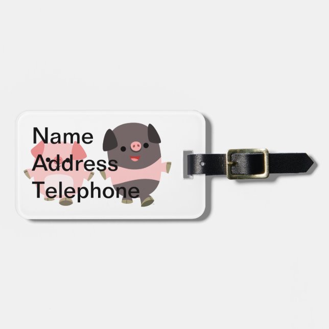 Gulliga tecknadgrisar på en gåbagagemärkre bagagebricka (Horisontell Framsida)