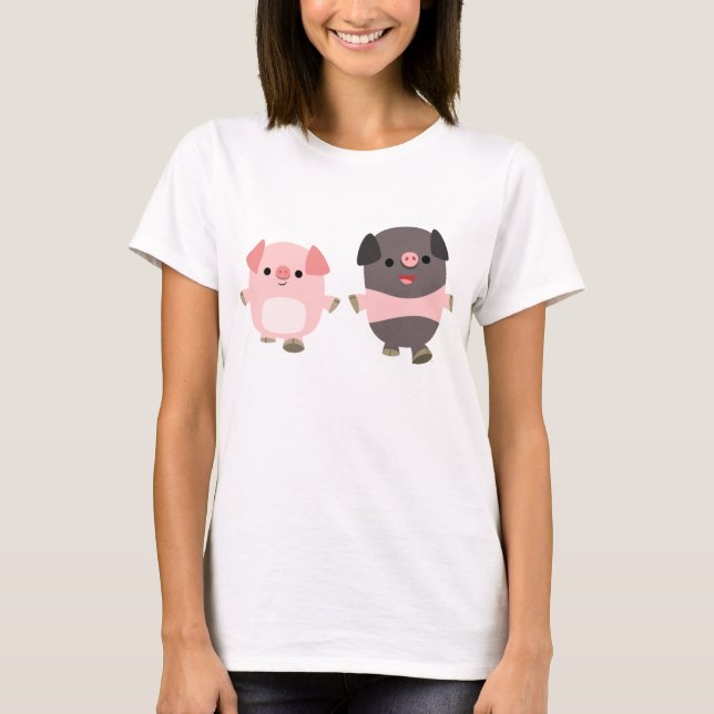 Gulliga tecknadgrisar på en gåkvinnaT-tröja T-shirt (Framsida)