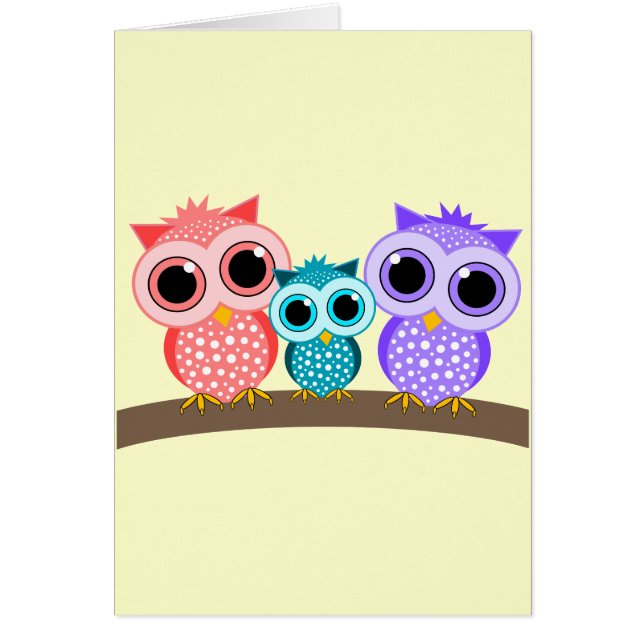 gulliga ugglor hälsningskort (Framsidan)