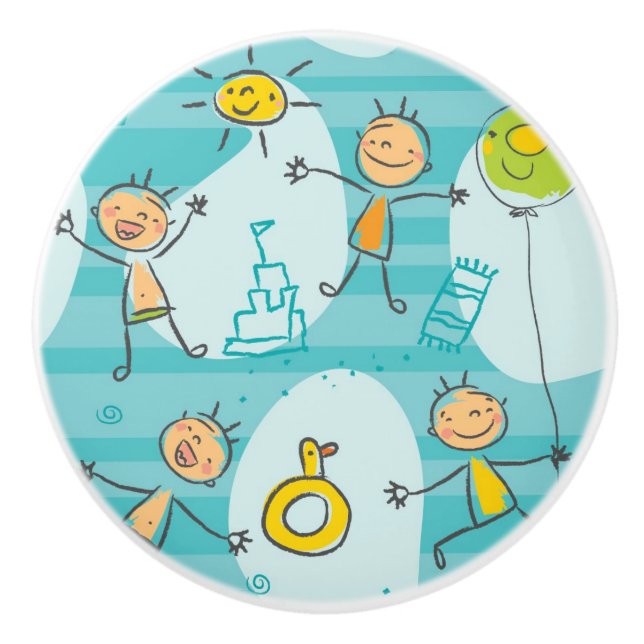 Gulliga ungar som leker på strandmönster knopp (Framsidan)