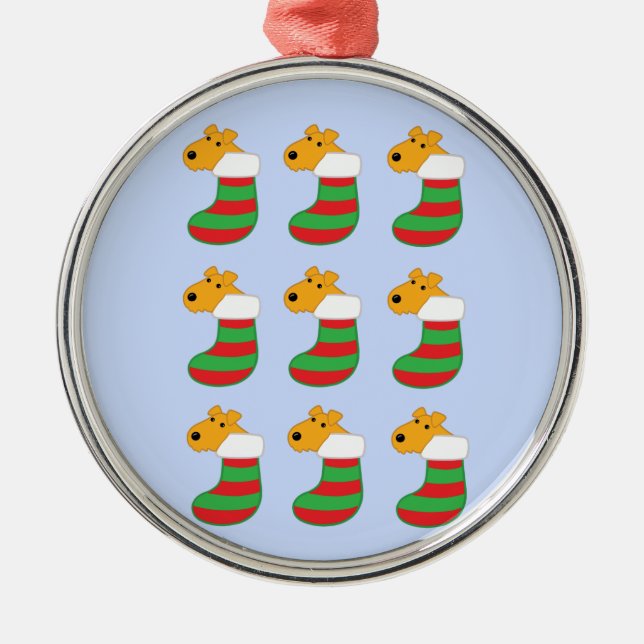 Gulliga valphundar i julstrumpaprydnad julgransprydnad metall (Framsidan)