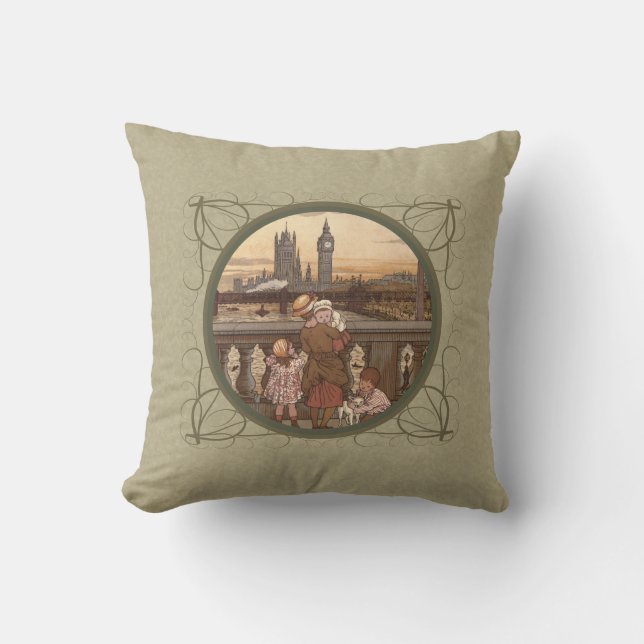 Gulliga vintagebarn på London överbryggar Kudde (Framsida)