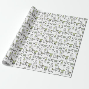 Gulligt alpaca- & kaktusmönster presentpapper