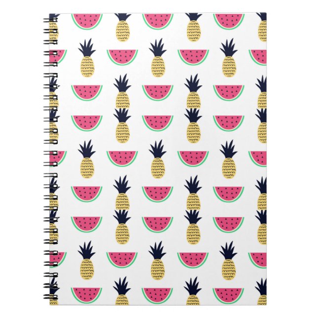 Gulligt ananas- & vattenmelonklottermönster anteckningsbok (Framsidan)