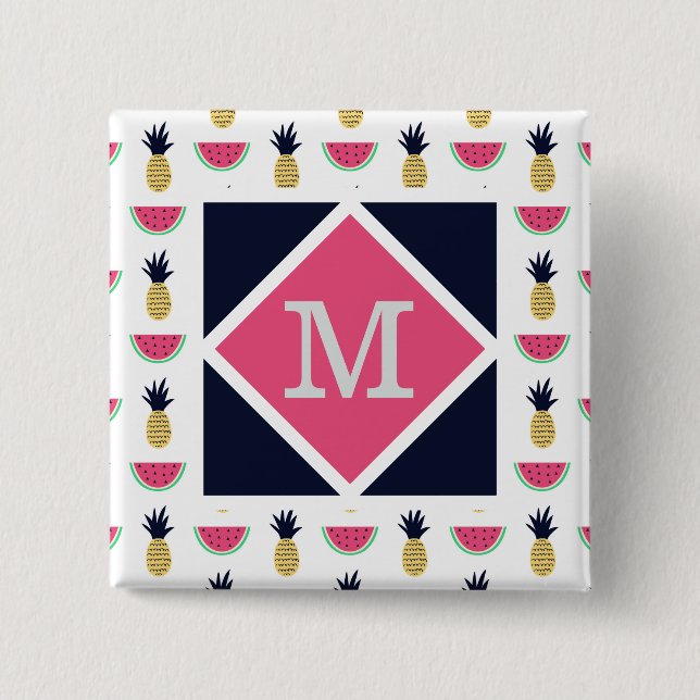 Gulligt ananas- & vattenmelonklottermönster knapp (Framsida)