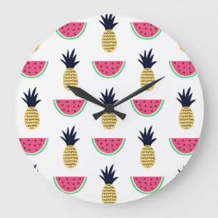 Gulligt ananas- & vattenmelonklottermönster stor klocka