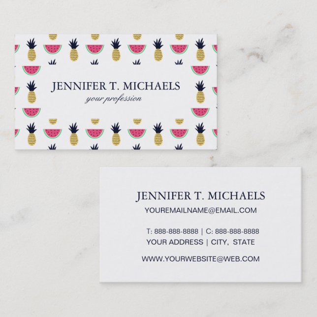 Gulligt ananas- & vattenmelonklottermönster visitkort (Fram/baksida)