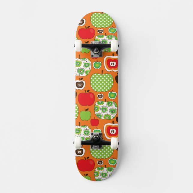 Gulligt äppleillustrationmönster mini skateboard bräda 18,5 cm (Framsida)