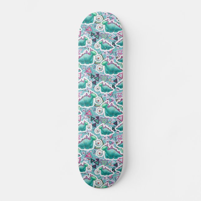 Gulligt babyDinosaursmönster Old School Skateboard Bräda 21,6 Cm (Framsida)