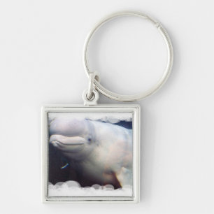 Gulligt Belugaval Keychain Fyrkantig Silverfärgad Nyckelring