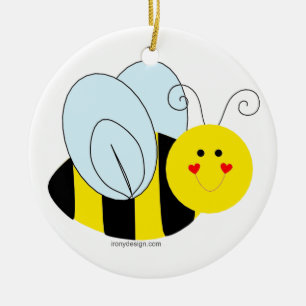 Gulligt bi julgransprydnad keramik