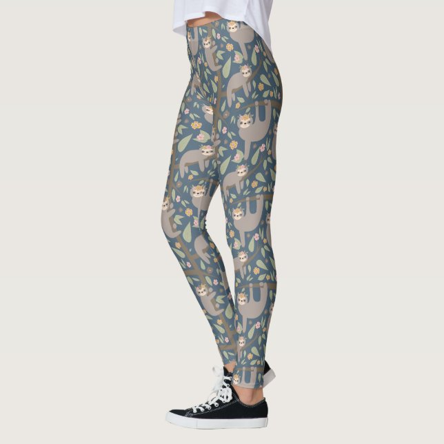 Gulligt blom- Slothmönster Leggings (Vänster)