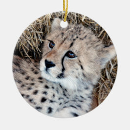 Gulligt Cheetahungefoto Julgransprydnad Keramik