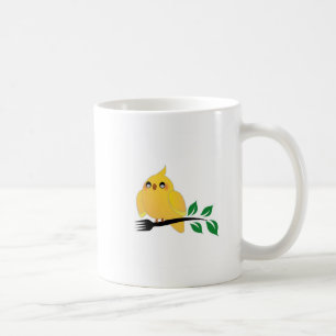 Gulligt cockatielinnehav en dela sig kaffemugg