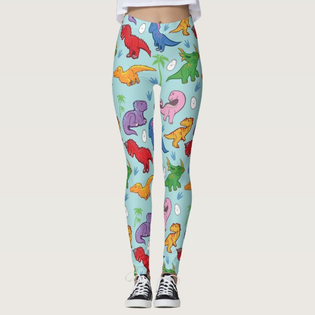 Gulligt Dinosaurmönster Leggings (Framsida)