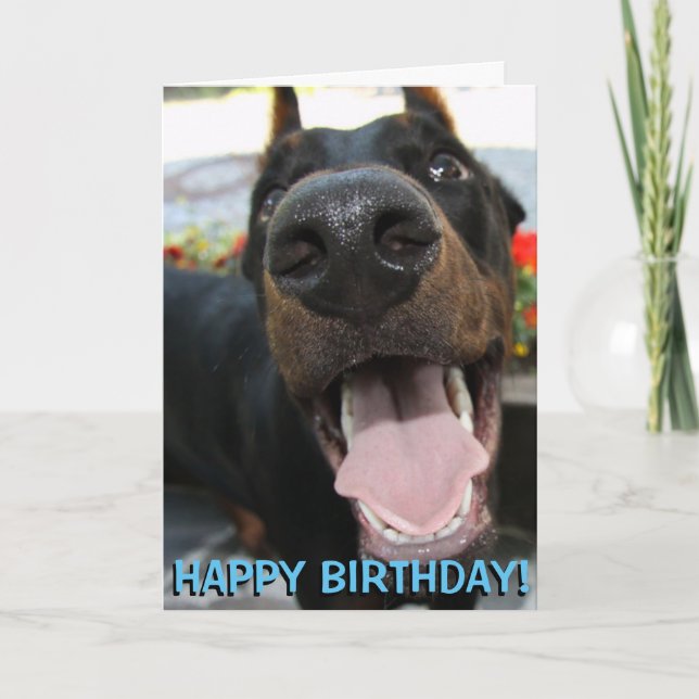 Gulligt dobermanfödelsedagkort kort (Framsida)