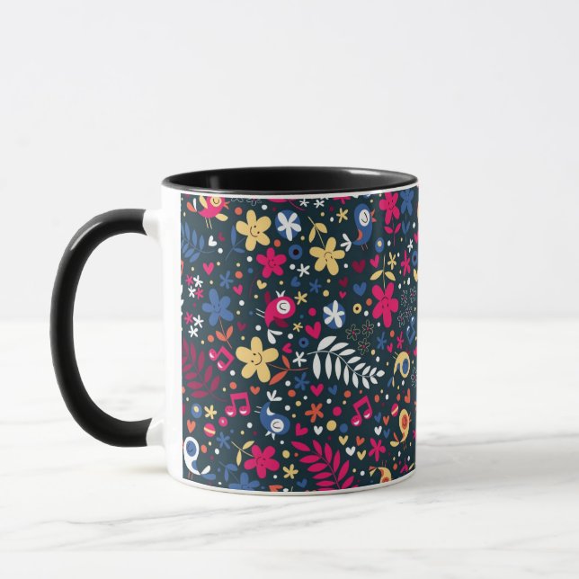 gulligt fågel- och blommamönster mugg (Vänster)