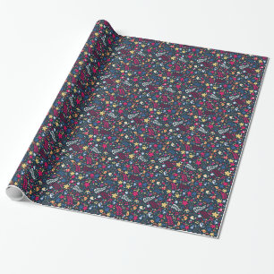 gulligt fågel- och blommamönster presentpapper