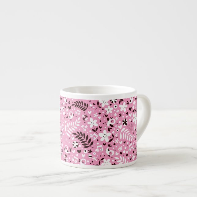 gulligt fågel- och blommarosamönster espressomugg (Framsida höger)