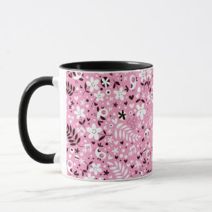 gulligt fågel- och blommarosamönster mugg
