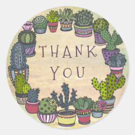 Gulligt färgrikt kaktustack runt klistermärke