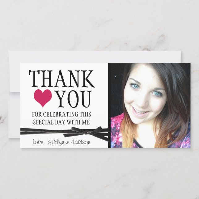 Gulligt flickaktigt tack med fotoet kort (Framsida)