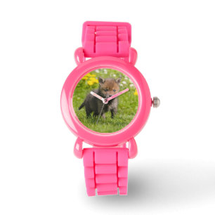 Gulligt fluffigt rött foto Strapwatch för baby f Armbandsur