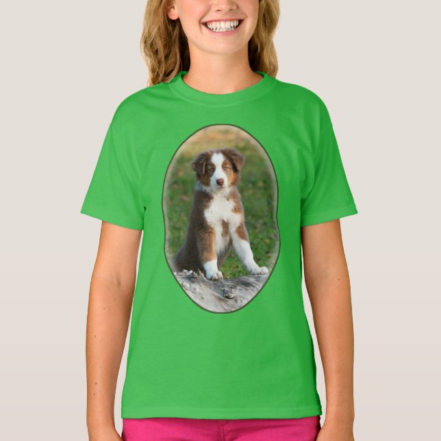 Gulligt foto för australian shepherdhundvalp - t-shirt (Framsida)