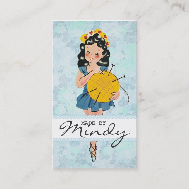 Gulligt garnnystan för ballerinaflickastickor visitkort (Framsida)
