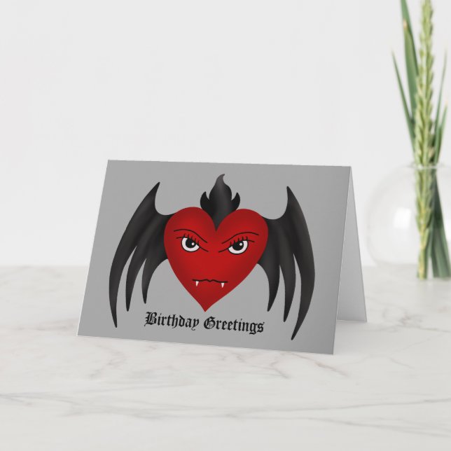 Gulligt gotiskt bevingat vampyrhjärtatillfällen kort (Framsida)