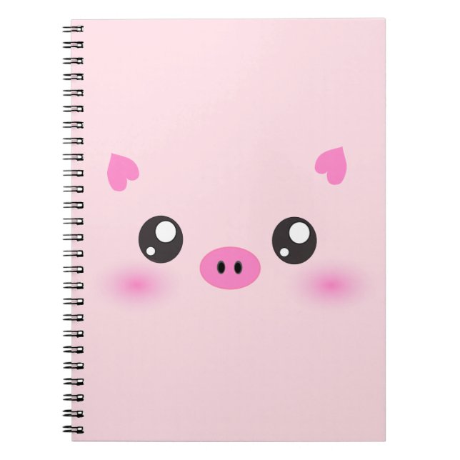 Gulligt grisansikte - kawaiiminimalism anteckningsbok med spiral (Framsidan)