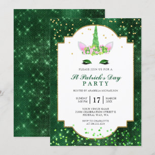 Gulligt grönt Unicornst patrick's dayparty Inbjudningar