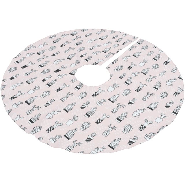 Gulligt hand plockadekaktusmönster julgransmatta borstad polyester (Vinklad)
