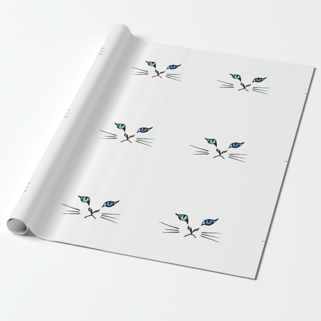 Gulligt hand plockadekattungeansikte presentpapper (Utrullad)